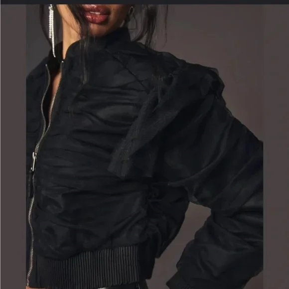 Anthropologie Black Appliqué Bomber Jacket - Picture 3 of 9